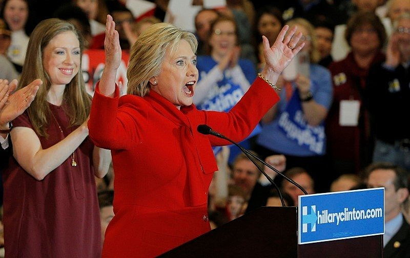 Hillary Clinton at her caucus night rally in Des Moines. REUTERS/Brian Snyder