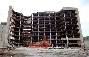 The wreckage of the Alfred P. Murrah Federal Building in downtown Oklahoma City May 22, 1995 after it was devastated by a bomb. REUTERS