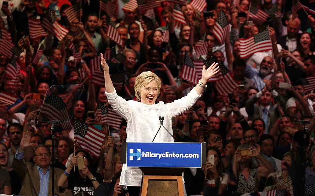 Hillary Clinton speaks during her California primary night rally held in Brooklyn. REUTERS/Lucas Jackson