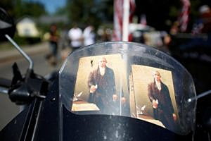 Copies of U.S. Constitution are seen on a motorcycle before the Josephine County Oath Keepers, which later disbanded and became the Liberty Watch of Josephine County, participate in a Memorial Day parade in Grants Pass, Oregon, U.S. May 28, 2016. REUTERS/Jim Urquhart